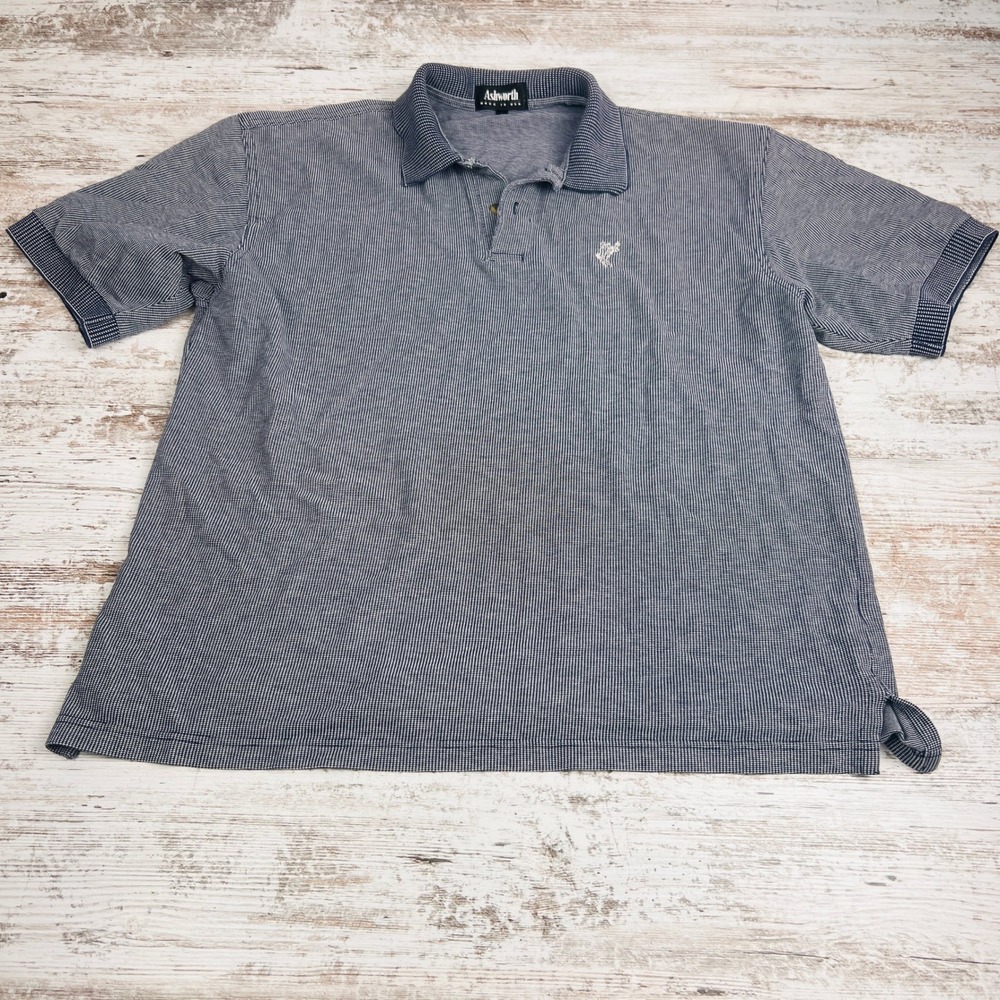 Ashworth Mens L Navy Blue White Polo Shirt Vintage 90s Golf 100% Cotton USA